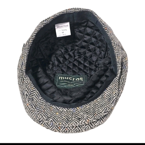 Mucros Weavers Black Gray Trinity Irish Flat Cap Mens 100% Wool Tweed Hat Medium - Picture 7 of 11
